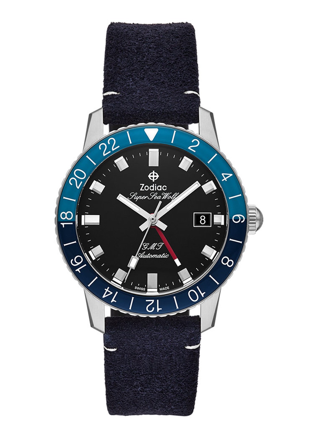 Zodiac Super Sea Wolf Swiss GMT horloge ZO9413 - voorkant 6 zilver