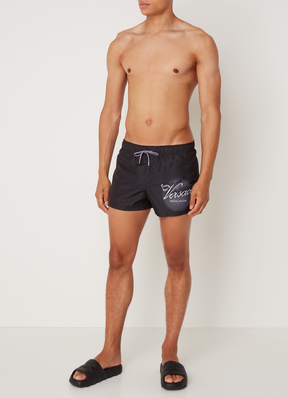 Zwemshorts met logoprint - voorkant 3 zwart