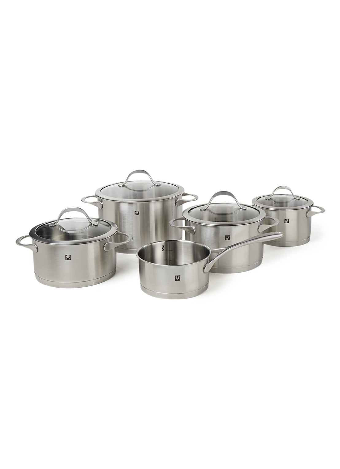 Zwilling Essence pannenset 5-delig - voorkant zilver