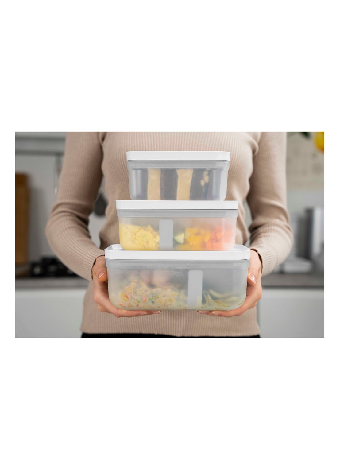 Zwilling Fresh & Save M vacuüm lunchbox 0,8 liter - voorkant 5 gebroken wit