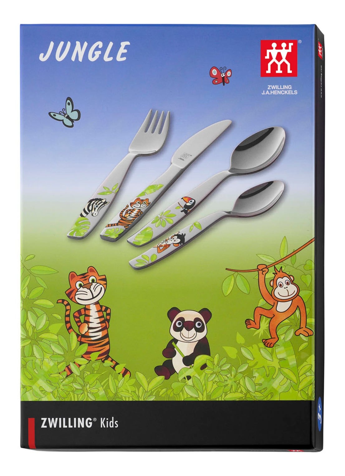 Zwilling Jungle kinderbestek 4-delig - voorkant 3 zilver