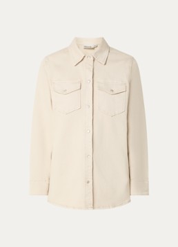 My Essential Wardrobe Dames Dagmar blouse van denim met borstzakken in de kleur Beige, maat: 36