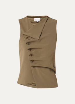 My Essential Wardrobe Dames Hace gilet met asymmetrische hals en plooidetail in de kleur Olijfgroen, maat: 40