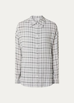 My Essential Wardrobe Dames Iris blouse met ruitdessin in de kleur Lichtgrijs, maat: 40
