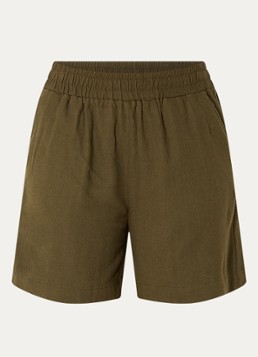 My Essential Wardrobe Dames Dia high waist wide fit korte broek in linnenblend in de kleur Bronsgroen, maat: 40