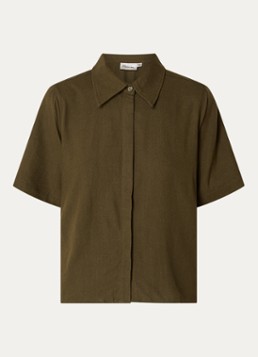 My Essential Wardrobe Dames Dias blouse in linnenblend in de kleur Bronsgroen, maat: 42