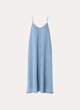 My Essential Wardrobe Dames Nelly midi denimjurk met steekzakken en split in de kleur Indigo, maat: 36