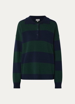 My Essential Wardrobe Dames Jola fijngebreide trui met polokraag en streepprint in de kleur Donkerblauw, maat: L