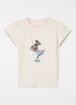 Konges Sløjd Meisjes Famo T-shirt met pailletten in de kleur Gebroken wit, maat: 7Y-8Y=128