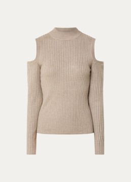 Co'Couture Dames Balin ribgebreide top in wolblend met cut out-detail in de kleur Khaki, maat: L