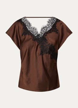 Co'Couture Dames Iduncc top van satijn met kant in de kleur Bruin, maat: XS