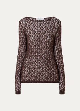 Co'Couture Dames barnacc top van kant met stretch in de kleur Donkerbruin, maat: XL