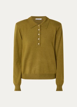 Co'Couture Dames Corry fijngebreide polo in wolblend in de kleur Mosgroen, maat: S