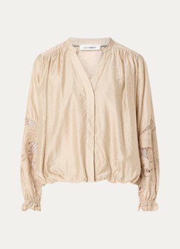 Co'Couture Dames Delin blouse met broderie en ballonmouw in de kleur Donkerbruin, maat: M