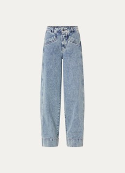 Co'Couture Dames Denice mid waist wide leg jeans met lichte wassing in de kleur Blauw, maat: XL