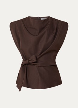 Co'Couture Dames Luna asymmetrische top met gestrikt detail in de kleur Kastanjebruin, maat: XL
