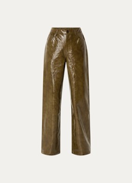 Co'Couture Dames High waist wide fit broek van imitatieleer met steekzakken in de kleur Mosgroen, maat: XS
