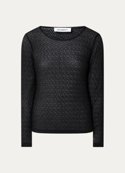 Co'Couture Dames SvalaCC semi-transparante top met opengewerkt dessin in de kleur Zwart, maat: S