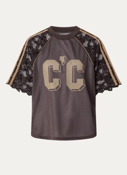 Co'Couture Dames Trey semi-transparant T-shirt van kant met print in de kleur Bruin, maat: S