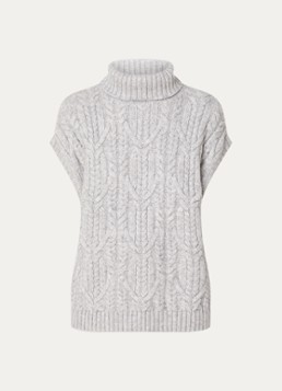 Co'Couture Dames Row oversized kabelgebreide spencer met col in de kleur Grijsmele, maat: M