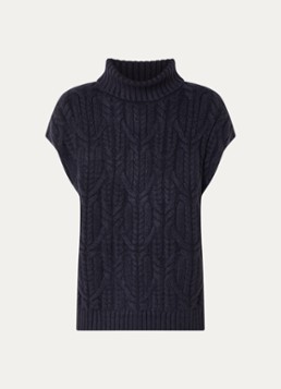 Co'Couture Dames Row oversized kabelgebreide spencer met col in de kleur Donkerblauw, maat: M