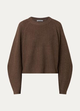 Co'Couture Dames Alvia fijngebreide trui in wolblend met ballonmouw in de kleur Bruin, maat: XL