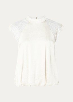 Co'Couture Dames IdunCC top van satijn met details van kant in de kleur Gebroken wit, maat: XL