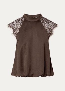 Co'Couture Dames IdunCC top van satijn met details van kant in de kleur Donkerbruin, maat: L
