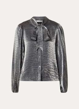Summum Dames Blouse met sjaalkraag en metallic finish in de kleur Middengrijs, maat: 36