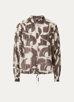 Summum Dames Cropped blouse met grafische print en pofmouw in de kleur Donkerbruin, maat: 44