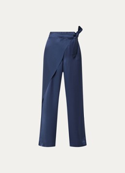 Summum Dames High waist straight fit broek van satijn met ceintuur in de kleur Donkerblauw, maat: 40