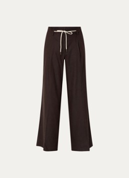 Summum Dames High waist loose fit pantalon in linnenblend met trekkoord in de kleur Donkerbruin, maat: 36