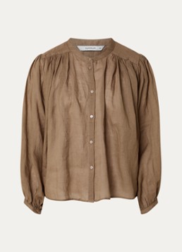 Summum Dames Semi-transparante blouse met pofmouw in de kleur Bruin, maat: 44