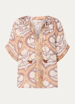 Summum Dames Art Deco tuniek met pailletten en print in de kleur Gebroken wit, maat: 44