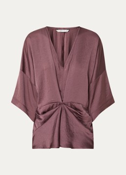 Summum Dames Top met V-hals en gedrapeerd detail in de kleur Aubergine, maat: 38