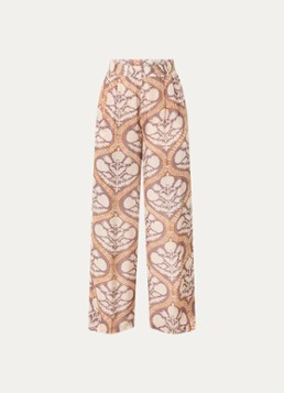 Summum Dames Art Deco high waist loose fit broek met print in de kleur Gebroken wit, maat: 36