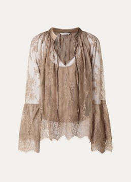 Summum Dames Top van mesh met strikkraag in de kleur Taupe, maat: 42