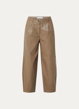 Summum Dames High waist wide fit broek van imitatieleer met steekzakken in de kleur Lichtbruin, maat: 42