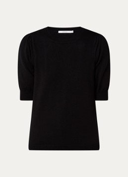 Summum Dames Fijngebreide top met pofmouw in de kleur Zwart, maat: XXL