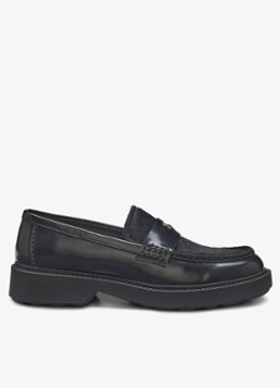 HUGO Dames Loafer van leer met logo in de kleur Zwart