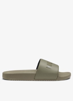 HUGO Heren Slipper met logo in de kleur Bronsgroen