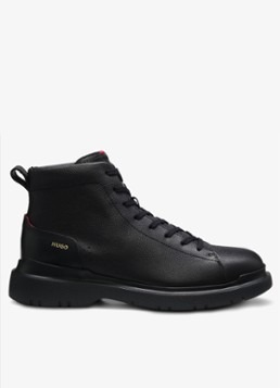 HUGO Heren Veterschoen van leer met logo in de kleur Zwart