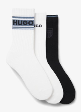HUGO Heren Sokken met logo in 3-pack in de kleur Wit