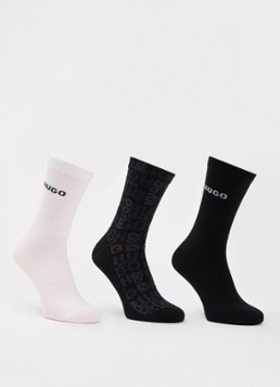 HUGO Heren Sokken in katoenblend in 3-pack in de kleur Zwart