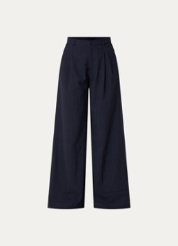 Bellerose Dames Volkert61 mid waist wide fit pantalon in wolblend met krijtstreep in de kleur Donkerblauw