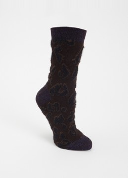Bellerose Dames Sokken in wolblend met lurex en panterprint in de kleur Donkerbruin