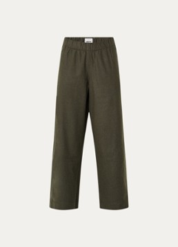 Bellerose Dames Joline mid waist straight fit broek in wolblend in de kleur Olijfgroen