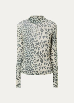 Bellerose Dames Flawy longsleeve met panterprint en col in de kleur Beige