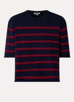 Bellerose Dames Sonza fijngebreide pullover in kasjmierblend met streepprint in de kleur Donkerblauw
