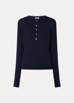 Bellerose Dames Aryro ribgebreide trui van wol in de kleur Donkerblauw